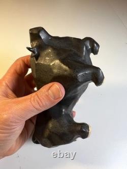 Vintage Japanese MCM Cubist Bull Studio Pottery Sculpture Signed Modernist