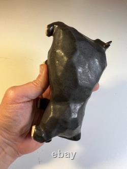 Vintage Japanese MCM Cubist Bull Studio Pottery Sculpture Signed Modernist