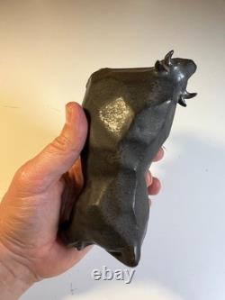 Vintage Japanese MCM Cubist Bull Studio Pottery Sculpture Signed Modernist
