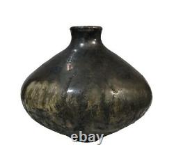 Vintage Japanese Raku Studio Pottery Crystal Glaze Black Ash Vase