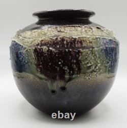 Vintage Japanese Studio Art Pottery Large Mid Century Drip Glaze Vase Signed