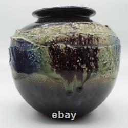 Vintage Japanese Studio Art Pottery Large Mid Century Drip Glaze Vase Signed