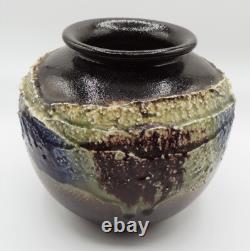 Vintage Japanese Studio Art Pottery Large Mid Century Drip Glaze Vase Signed