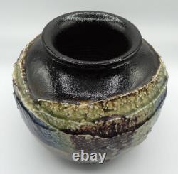 Vintage Japanese Studio Art Pottery Large Mid Century Drip Glaze Vase Signed