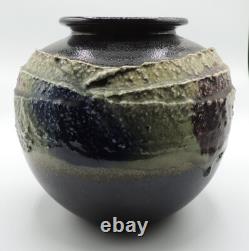 Vintage Japanese Studio Art Pottery Large Mid Century Drip Glaze Vase Signed