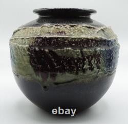 Vintage Japanese Studio Art Pottery Large Mid Century Drip Glaze Vase Signed