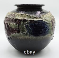 Vintage Japanese Studio Art Pottery Large Mid Century Drip Glaze Vase Signed