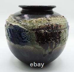Vintage Japanese Studio Art Pottery Large Mid Century Drip Glaze Vase Signed