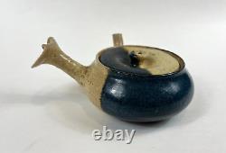 Vintage Japanese Studio Pottery Handmade Tokoname Stoneware Teapot Crackle Glaze