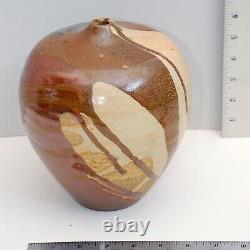 Vintage Japanese Studio Pottery Large Tsubo Vase w Wabi Sabi drip glaze stamped