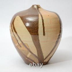 Vintage Japanese Studio Pottery Large Tsubo Vase w Wabi Sabi drip glaze stamped