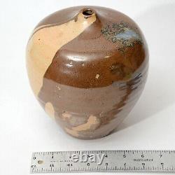 Vintage Japanese Studio Pottery Large Tsubo Vase w Wabi Sabi drip glaze stamped