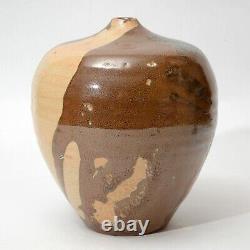 Vintage Japanese Studio Pottery Large Tsubo Vase w Wabi Sabi drip glaze stamped