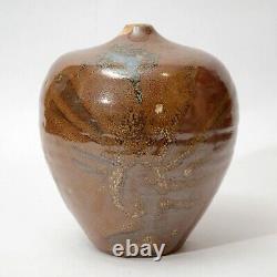 Vintage Japanese Studio Pottery Large Tsubo Vase w Wabi Sabi drip glaze stamped