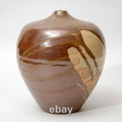 Vintage Japanese Studio Pottery Large Tsubo Vase w Wabi Sabi drip glaze stamped