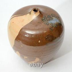 Vintage Japanese Studio Pottery Large Tsubo Vase w Wabi Sabi drip glaze stamped