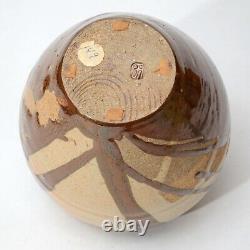 Vintage Japanese Studio Pottery Large Tsubo Vase w Wabi Sabi drip glaze stamped