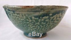 Vintage Japanese Studio Pottery Lotus Flower Bowl in Turquoise