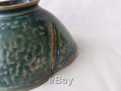 Vintage Japanese Studio Pottery Lotus Flower Bowl in Turquoise