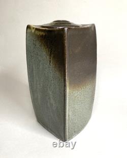 Vintage Japanese Style Studio Pottery Square Curved Bottle Vase