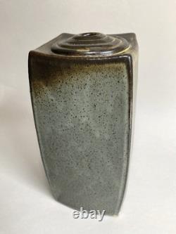 Vintage Japanese Style Studio Pottery Square Curved Bottle Vase