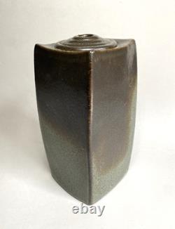 Vintage Japanese Style Studio Pottery Square Curved Bottle Vase