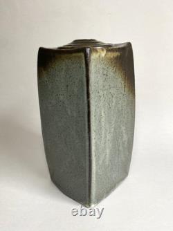 Vintage Japanese Style Studio Pottery Square Curved Bottle Vase