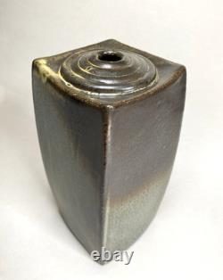 Vintage Japanese Style Studio Pottery Square Curved Bottle Vase