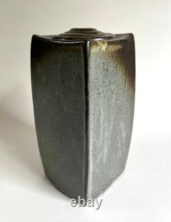 Vintage Japanese Style Studio Pottery Square Curved Bottle Vase
