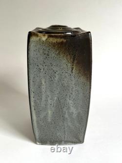 Vintage Japanese Style Studio Pottery Square Curved Bottle Vase
