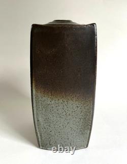 Vintage Japanese Style Studio Pottery Square Curved Bottle Vase