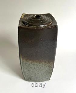 Vintage Japanese Style Studio Pottery Square Curved Bottle Vase