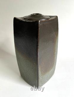 Vintage Japanese Style Studio Pottery Square Curved Bottle Vase