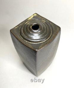 Vintage Japanese Style Studio Pottery Square Curved Bottle Vase
