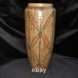 Vintage Japanese studio art pottery vase, red ware signed in Kanji