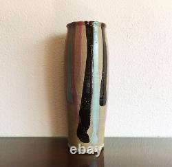 Vintage Jarrett West Studio Pottery Drip Glaze Vase, 1988 Santa Fe NM 13.5