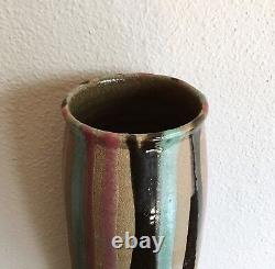 Vintage Jarrett West Studio Pottery Drip Glaze Vase, 1988 Santa Fe NM 13.5