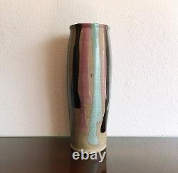 Vintage Jarrett West Studio Pottery Drip Glaze Vase, 1988 Santa Fe NM 13.5