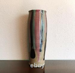 Vintage Jarrett West Studio Pottery Drip Glaze Vase, 1988 Santa Fe NM 13.5