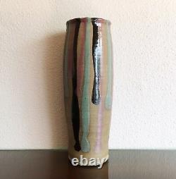 Vintage Jarrett West Studio Pottery Drip Glaze Vase, 1988 Santa Fe NM 13.5