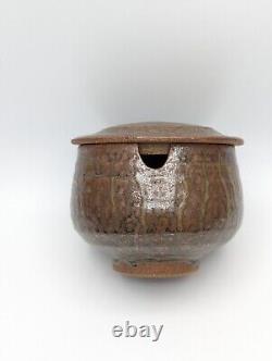 Vintage Jeff Oestreich Footed Sugar Jam Jar Unsigned Studio Art Pottery MCM