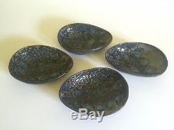 Vintage Jepson Studio Pottery Stoneware Pressed Ceramic Teardrop Bowls 4 Pc Set