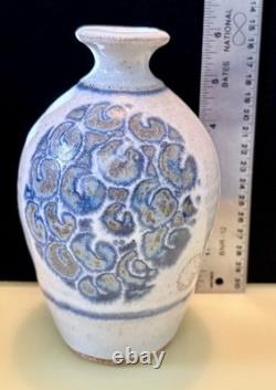 Vintage John Fassbinder Studio Art Pottery. Stoneware Vase Blue Decoration Signed