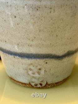 Vintage John Fassbinder Studio Art Pottery. Stoneware Vase Blue Decoration Signed