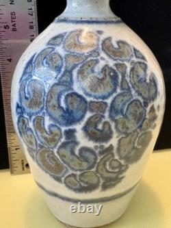Vintage John Fassbinder Studio Art Pottery. Stoneware Vase Blue Decoration Signed