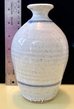 Vintage John Fassbinder Studio Art Pottery. Stoneware Vase Blue Decoration Signed