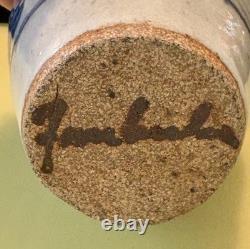 Vintage John Fassbinder Studio Art Pottery. Stoneware Vase Blue Decoration Signed