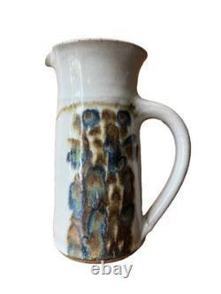Vintage John Fassbinder studio pottery Pitcher mid century modern art 8 1/4 in