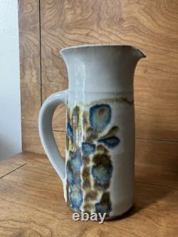 Vintage John Fassbinder studio pottery Pitcher mid century modern art 8 1/4 in