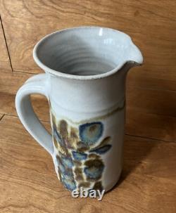 Vintage John Fassbinder studio pottery Pitcher mid century modern art 8 1/4 in